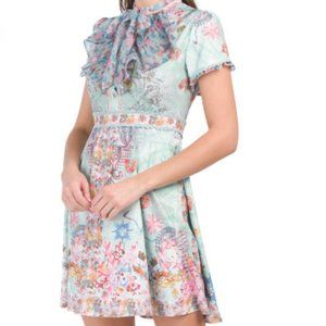 Short Sleeve Tie Neck Mini Dress